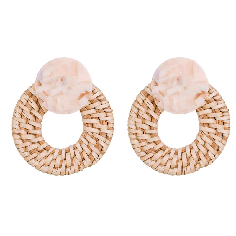 Blonde Rattan Doorknocker Earrings