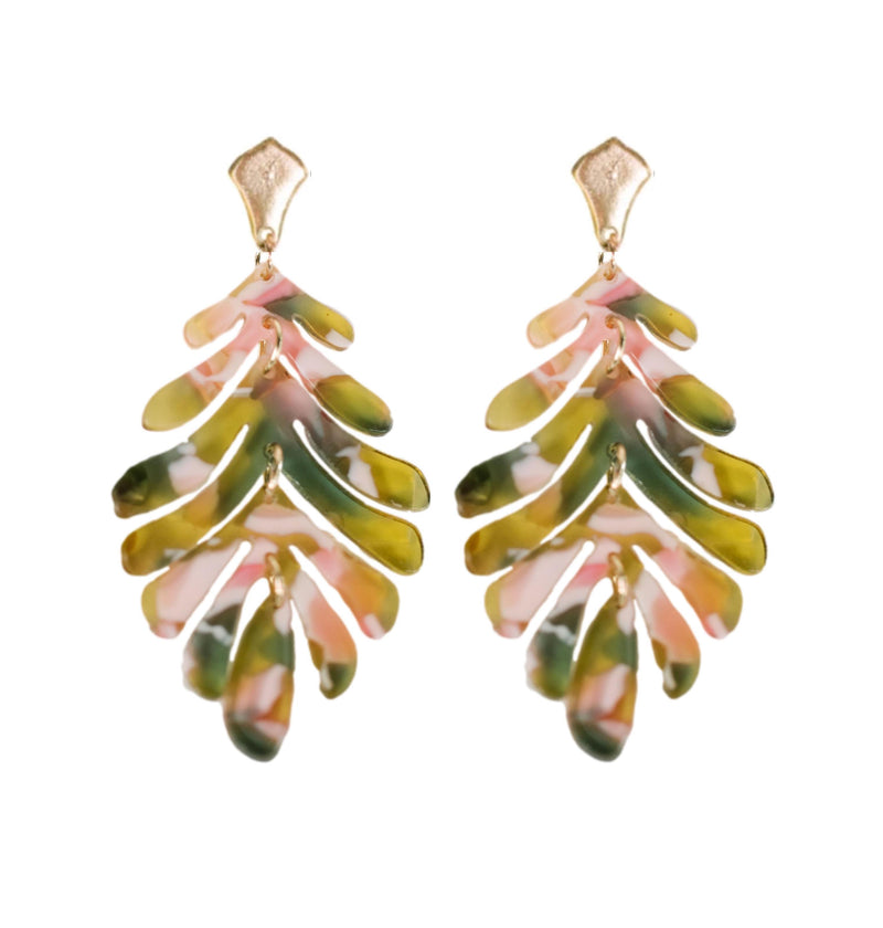 Pink and Green Camo Palm Leaf Drops